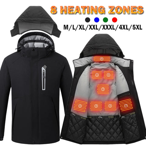 Smart Electric Heating jacket w/Hood, M-5XL, USB, 8 Heating Areas