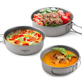 Titanium 3pc  Pans/Bowls  FoldableHandle  Stackable