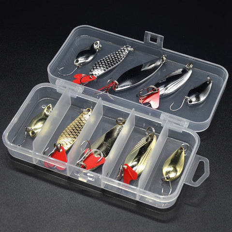 10pcs Spoon Bait Set, Hard Bait Kit  w/box, Metal