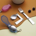 Stainless Steel Folding   Fork,Spoon,Spork in case w/clip