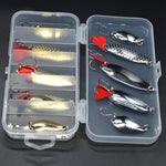 10pcs Spoon Bait Set, Hard Bait Kit  w/box, Metal