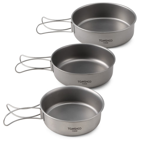 Titanium 3pc  Pans/Bowls  FoldableHandle  Stackable